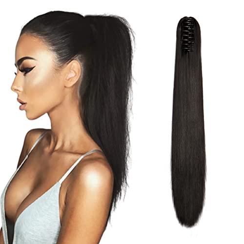 Cybelleza Ponytail Extensions Zopf Pferdeschwanz Haarteil Glatt Lang Claw Clip in Haarverlängerung Kunsthaare Synthetik Haarverlängerung Zopf Extension für Frauen (Dunkelbraun) von Cybelleza