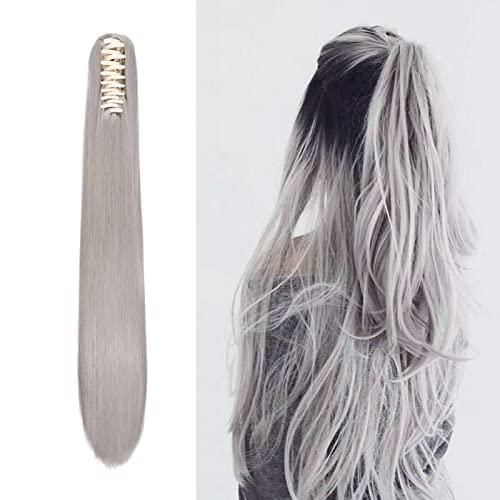 Cybelleza Ponytail Extensions Zopf Pferdeschwanz Haarteil mit klammer Glatt Lang Claw Clip in Haarverlängerung Kunsthaare Synthetik Haarverlängerung Zopf Extension für Frauen (Dunkelgrau) von Cybelleza