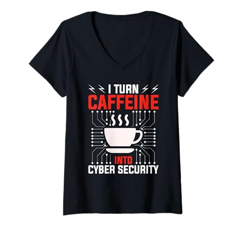 Damen Cybersecurity Professioneller Programmierer Koffein-Hacker T-Shirt mit V-Ausschnitt von Cyber Security Graphic For Hacker & IT Technician