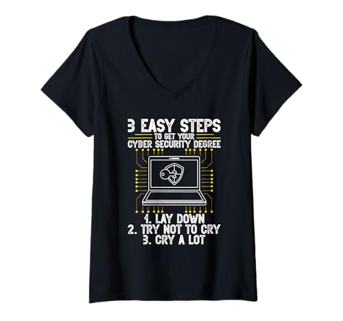 Damen Hacking IT-Techniker Easy Steps Cyber Security Hacker T-Shirt mit V-Ausschnitt von Cyber Security Graphic For Hacker & IT Technician
