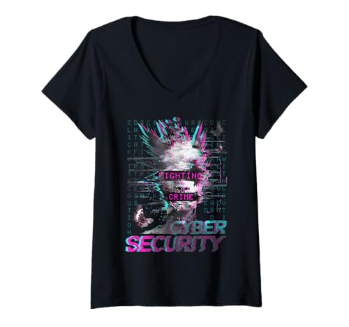 Damen Fighting Cyber Crime Cybersecurity CISSP Cyber Security T-Shirt mit V-Ausschnitt Damen Fighting Cyber Crime Cybersecurity CISSP Cyber Security T-Shirt mit V-Ausschnitt von Cyber Security Tech Engineer IT Analyst