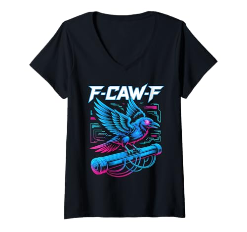 Damen F-Caw-F Crow Cyber Accent Embrace T-Shirt mit V-Ausschnitt Damen F-Caw-F Crow Cyber Accent Embrace T-Shirt mit V-Ausschnitt von Cyberpunk Crow Enthusiast Design