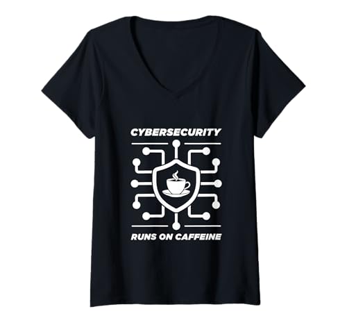 Damen Cyber Security Koffein Kaffee Powered Coder Hacker Hacking T-Shirt mit V-Ausschnitt von Cybersecurity Gifts