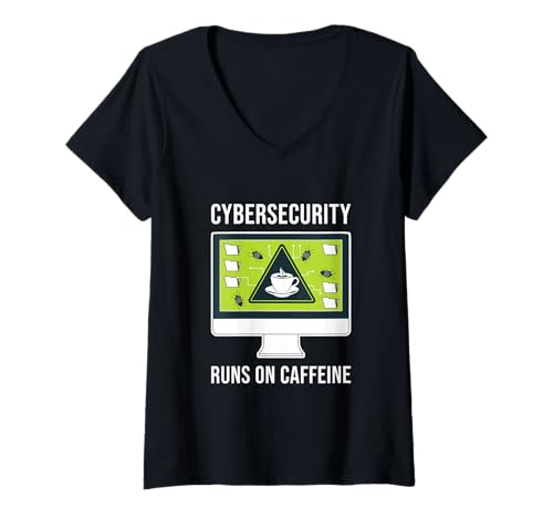 Damen Cyber Security Koffein Kaffee Powered Coder Hacker Hacking T-Shirt mit V-Ausschnitt von Cybersecurity Gifts