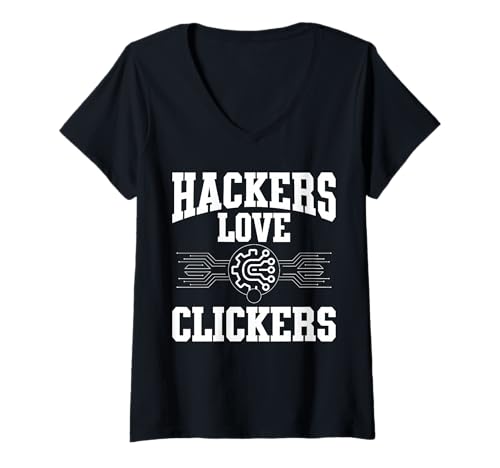 Damen Hackers Love Clickers Cybersecurity Analyst T-Shirt mit V-Ausschnitt von Cybersecurity IT Spezialist Design Idee