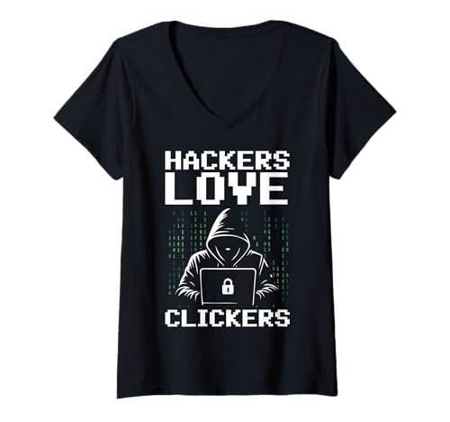 Damen Hackers Love Clickers Cybersecurity Analyst T-Shirt mit V-Ausschnitt von Cybersecurity IT Spezialist Design Idee