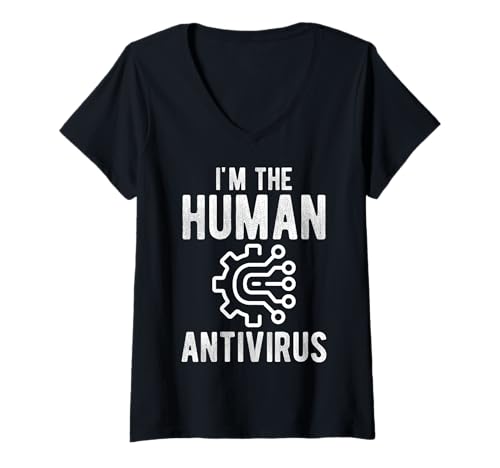 Damen Im The Human Antivirus Cybersecurity Analyst T-Shirt mit V-Ausschnitt von Cybersecurity IT Spezialist Design Idee