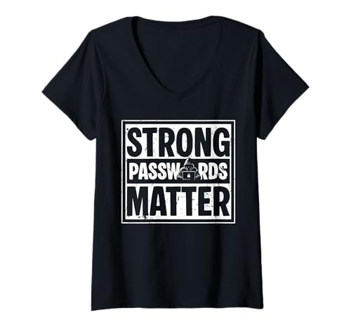 Damen Strong Passwords Matter Cybersecurity Analyst T-Shirt mit V-Ausschnitt von Cybersecurity IT Spezialist Design Idee