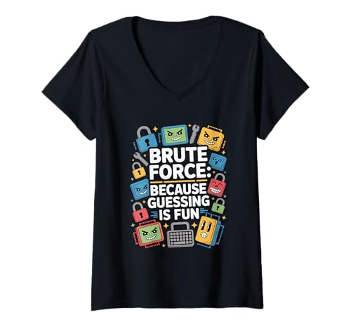 Damen Penetrationstest "BRUTE FORCE" Tech Humor T-Shirt mit V-Ausschnitt von Cybersecurity Network Security Programming