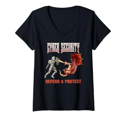 Damen Cyber Security Sicherheit Ritterschutz vor digitalen Drachen T-Shirt mit V-Ausschnitt Damen Cyber Security Sicherheit Ritterschutz vor digitalen Drachen T-Shirt mit V-Ausschnitt von Cybersecurity Perfect Protection