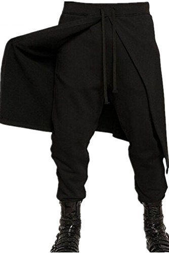 Cyborey Herren Mittelalterliche Wikinger Hose Renaissance Gothic Cosplay Kostüm Schwarz Schnürung Piratenhose von Cyborey