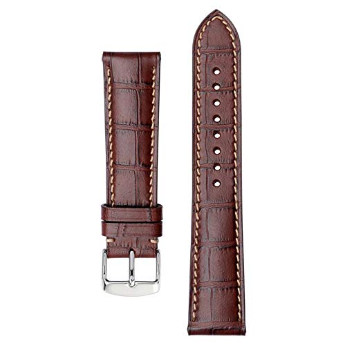 14-22mm Uhrenarmband Leder Klassik Ersatzband für Männer Frauen Brown-Beige-Linie, 19mm von Cycat