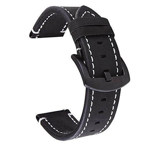 18-22mm Double Sided Lederband Schwarz Braun für Männer Frauen Quick Release Band Schwarz, 20mm von Cycat