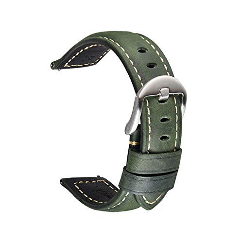 Crazy Horse Haut 20-24Mm Lederarmband Quick Release Armband Uhr Zubehör Green (Silber), 20mm von Cycat