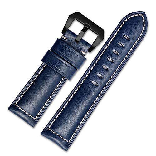 Handgefertigte Lederband 22mm/24mm/26mm Herrenuhr Band Blau Schwarz Buckle, 22mm von Cycat