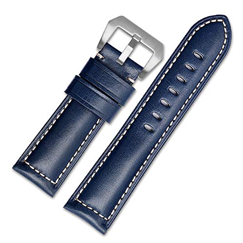 Handgefertigte Lederband 22mm/24mm/26mm Herrenuhr Band Blue Silver Buckle, 26mm von Cycat