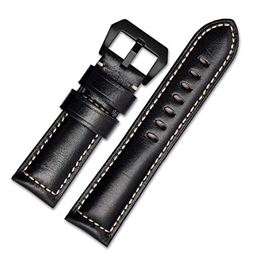 Handgefertigte Lederband 22mm/24mm/26mm Herrenuhr Band Schwarz Schwarz Buckle, 24mm von Cycat