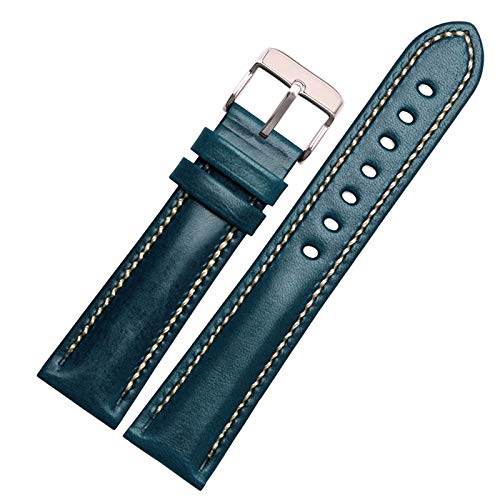 Klassische Plain Weave Uhrenarmband-Bügel 18-22mm Lederband blau Silber, 18mm von Cycat