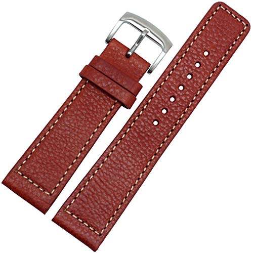 Leder-Armband 22mm Armbanduhr-Band-Uhr-Band-Armband Ersatz Brown Silver Buckle, 22mm von Cycat