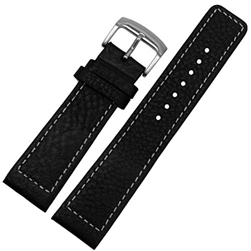 Leder-Armband 22mm Armbanduhr-Band-Uhr-Band-Armband Ersatz Schwarz-Silber-Schnalle, 22mm von Cycat