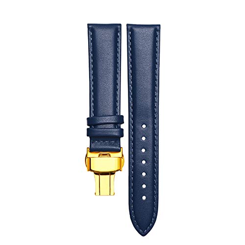 Leder-Armband-Frauen Armband 14/16/18/20mm Lederarmband mit Faltschließe Dunkles Blau Gold, 14mm von Cycat