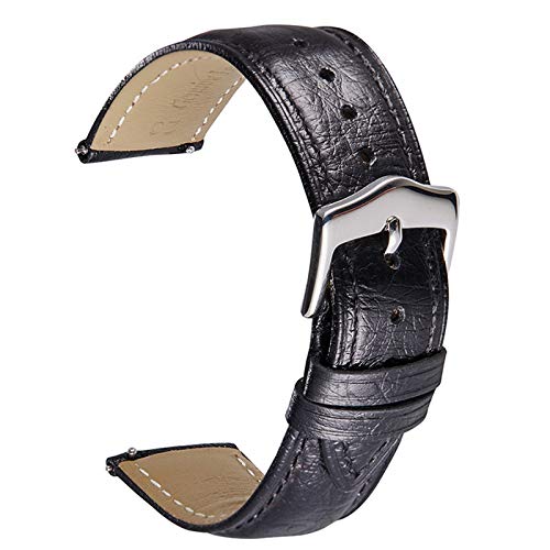 Leder Quick Release-Uhrenarmband 18-22mm mit Silber-Edelstahl-Schnalle Schwarz, 18mm von Cycat