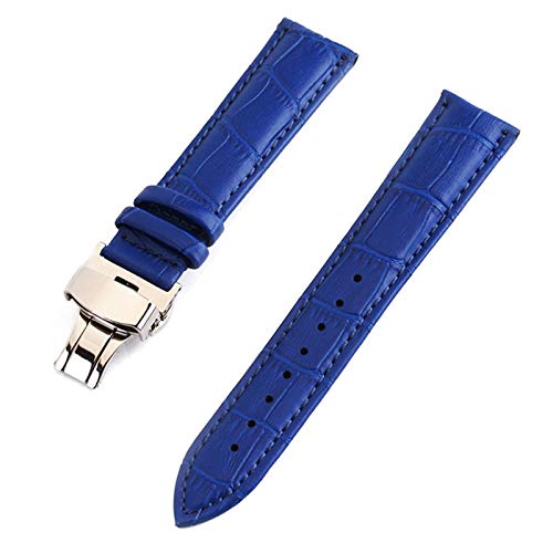 Leder Uhrenarmbänder 12-24mm Faltschließe Stahl Schliesse Armband Handgelenkgurt Blau, 12mm von Cycat