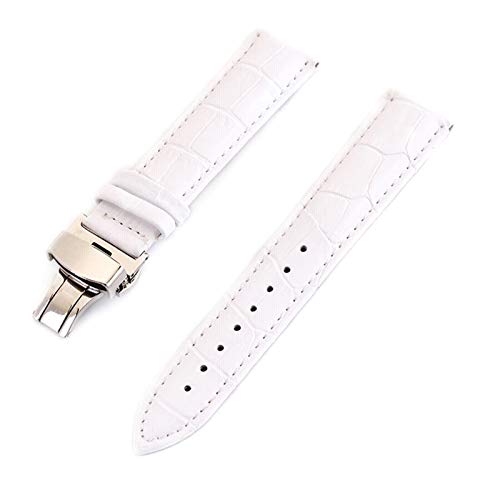 Leder Uhrenarmbänder 12-24mm Faltschließe Stahl Schliesse Armband Handgelenkgurt Weiß, 24mm von Cycat