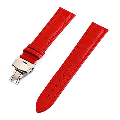 Leder Uhrenarmbänder 12-24mm Faltschließe Stahl Schliesse Armband Handgelenkgurt rot, 24mm von Cycat