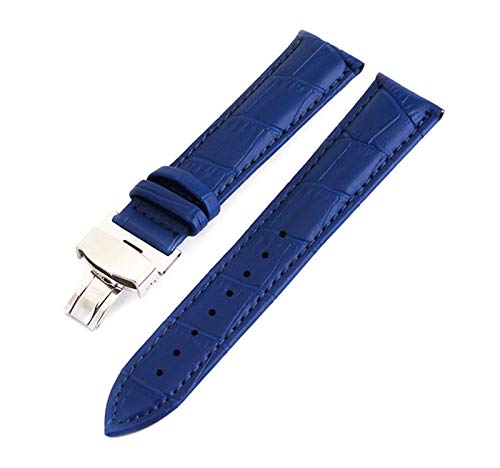 Leder Uhrenarmbänder 12-24mm Schmetterlings-Schnallen-Band-Stahlwölbungs-Bügel-Handgelenk-Gürtel Blau, 12mm von Cycat