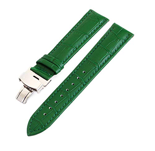 Leder Uhrenarmbänder 12-24mm Schmetterlings-Schnallen-Band-Stahlwölbungs-Bügel-Handgelenk-Gürtel Grün, 13mm von Cycat