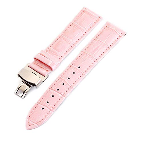 Leder Uhrenarmbänder 12-24mm Schmetterlings-Schnallen-Band-Stahlwölbungs-Bügel-Handgelenk-Gürtel Rosa, 12mm von Cycat