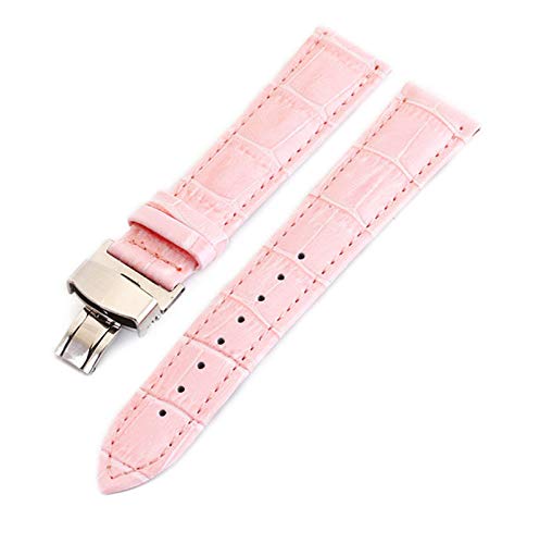 Leder Uhrenarmbänder 12-24mm Schmetterlings-Schnallen-Band-Stahlwölbungs-Bügel-Handgelenk-Gürtel Rosa, 18mm von Cycat