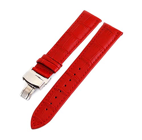 Leder Uhrenarmbänder 12-24mm Schmetterlings-Schnallen-Band-Stahlwölbungs-Bügel-Handgelenk-Gürtel rot, 18mm von Cycat