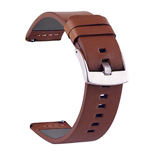 Leder Uhrenarmband-Bügel 18/20/22/24mm Weinlese-Leder-Uhrenarmband Silver Buckle Brown, 18mm von Cycat