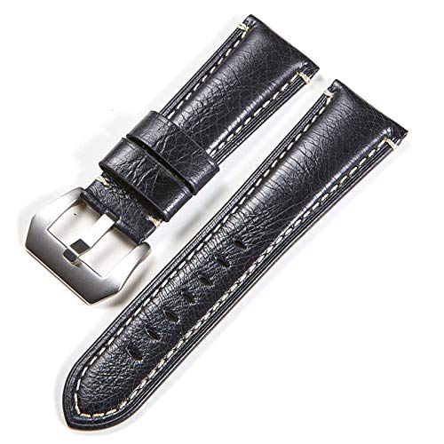 Leder Uhrenarmband-Bügel 20/22/24/26mm Weinlese-Leder-Uhrenarmband Blue (Silber), 24mm von Cycat