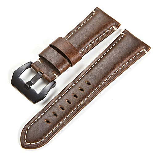 Leder Uhrenarmband-Bügel 20/22/24/26mm Weinlese-Leder-Uhrenarmband Dunkelbraun (Schwarz), 20mm von Cycat