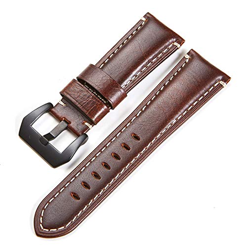 Leder Uhrenarmband-Bügel 20/22/24/26mm Weinlese-Leder-Uhrenarmband Red Brown (Schwarz), 20mm von Cycat