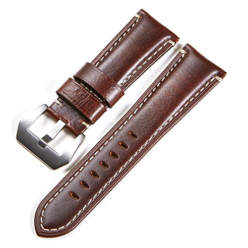 Leder Uhrenarmband-Bügel 20/22/24/26mm Weinlese-Leder-Uhrenarmband Rotbraun (Silber), 20mm von Cycat