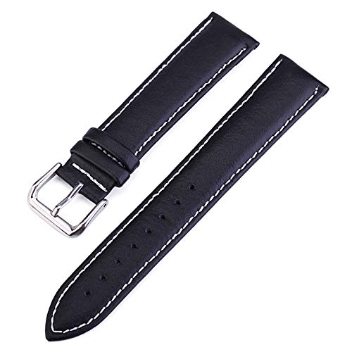 Lederarmband 10mm-24mm Klassik-Uhrenarmband mit Edelstahl Schnalle Weiß Thema Schwarz, 10mm von Cycat