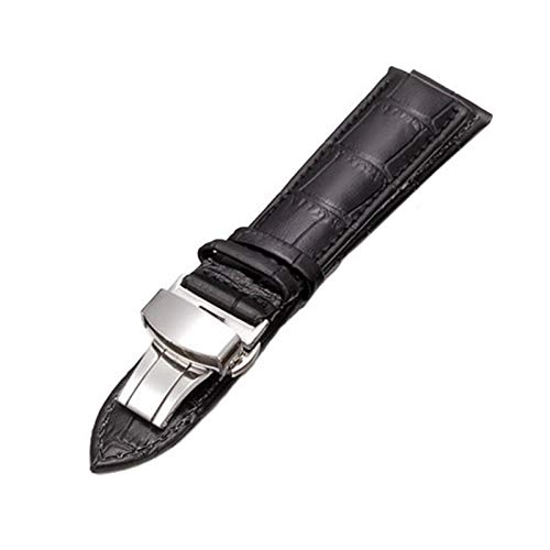 Lederarmband 12-24mm Uhrenarmband Faltschließe Armband Schwarz, 24mm von Cycat