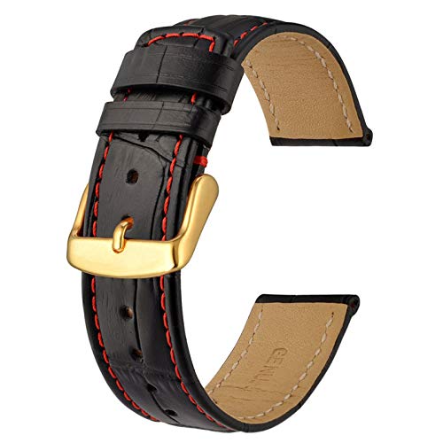 Lederarmband 18-22mm Geschäfts-Leder-Uhrenarmband für Mann-Frauen Black-Red Line, 22mm von Cycat