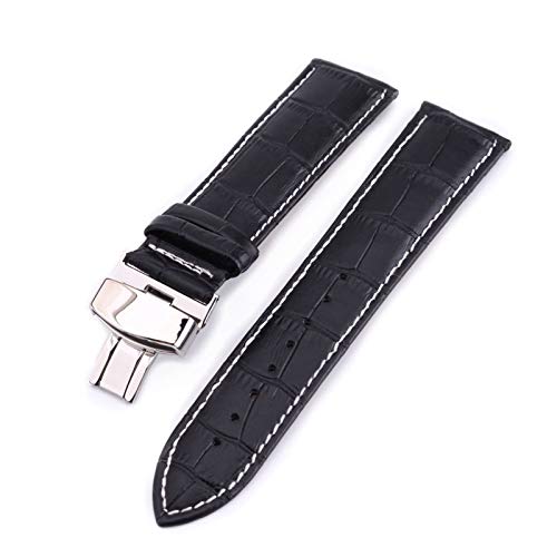 Lederarmband 18-22mm Lederarmbänder mit Edelstahlschnalle Schwarz-Weiss, 24mm von Cycat