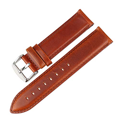 Lederarmband mit Haken 16-20mm Ersatz-Uhrenarmband Hellbraun-Silber, 18mm von Cycat