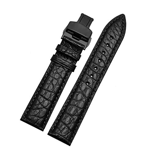 Lederband 12/13/14/15/16/17/18/19/20/21/22/23/24mm Straps mit Faltschließe Schwarz Schwarz, 24mm von Cycat