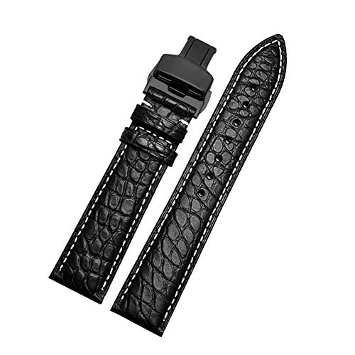 Lederband 12/13/14/15/16/17/18/19/20/21/22/23/24mm Straps mit Faltschließe Schwarz Weiß Schwarz, 15mm von Cycat