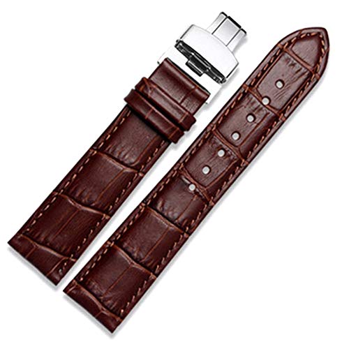 Lederband 12-24mm mit Schmetterlings-Haken-Bands-Armband für Männer Straps Braun, 14mm von Cycat