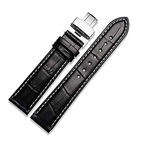 Lederband 12-24mm mit Schmetterlings-Haken-Bands-Armband für Männer Straps Schwarz-Weiss, 21mm von Cycat