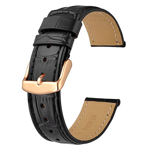 Lederband 18/20/22mm Schnellspanner Uhrenarmband Leder Black-Black Line-R, 20mm von Cycat