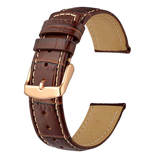 Lederband 18/20/22mm Schnellspanner Uhrenarmband Leder Brown-Beige-Linie-R, 22mm von Cycat